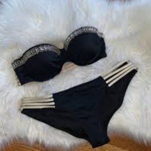 VICTORIA'S SECRET BEACH SEXY BLACK BEAD-TRIM PUSH